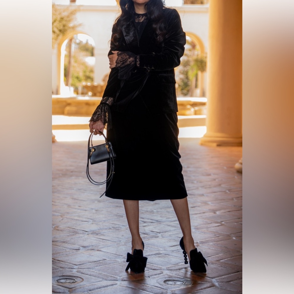 Tory Burch Black Velvet Heels with Bow